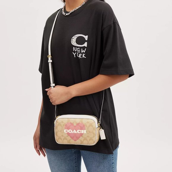 🥰 Coach Mini Jamie Camera Bag In Signature Canvas With Heart Print - Picture 5 of 9
